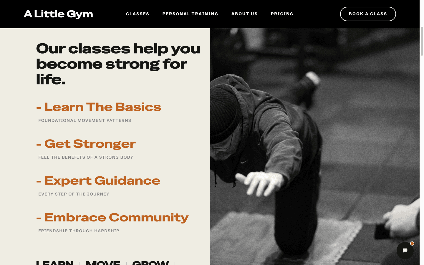 A Little Gym website — Classes page