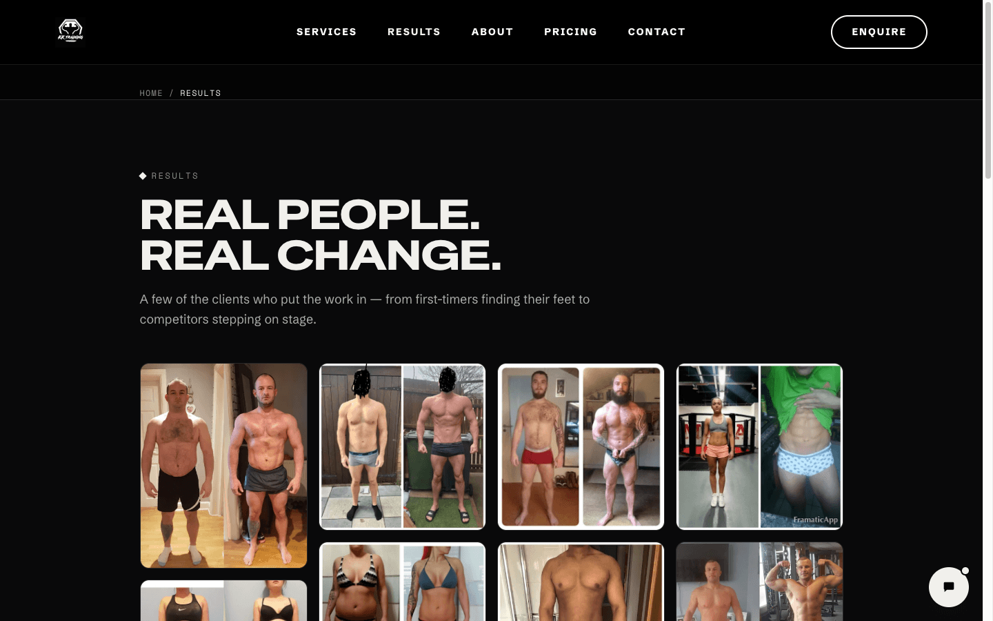 KK Training website — Results page